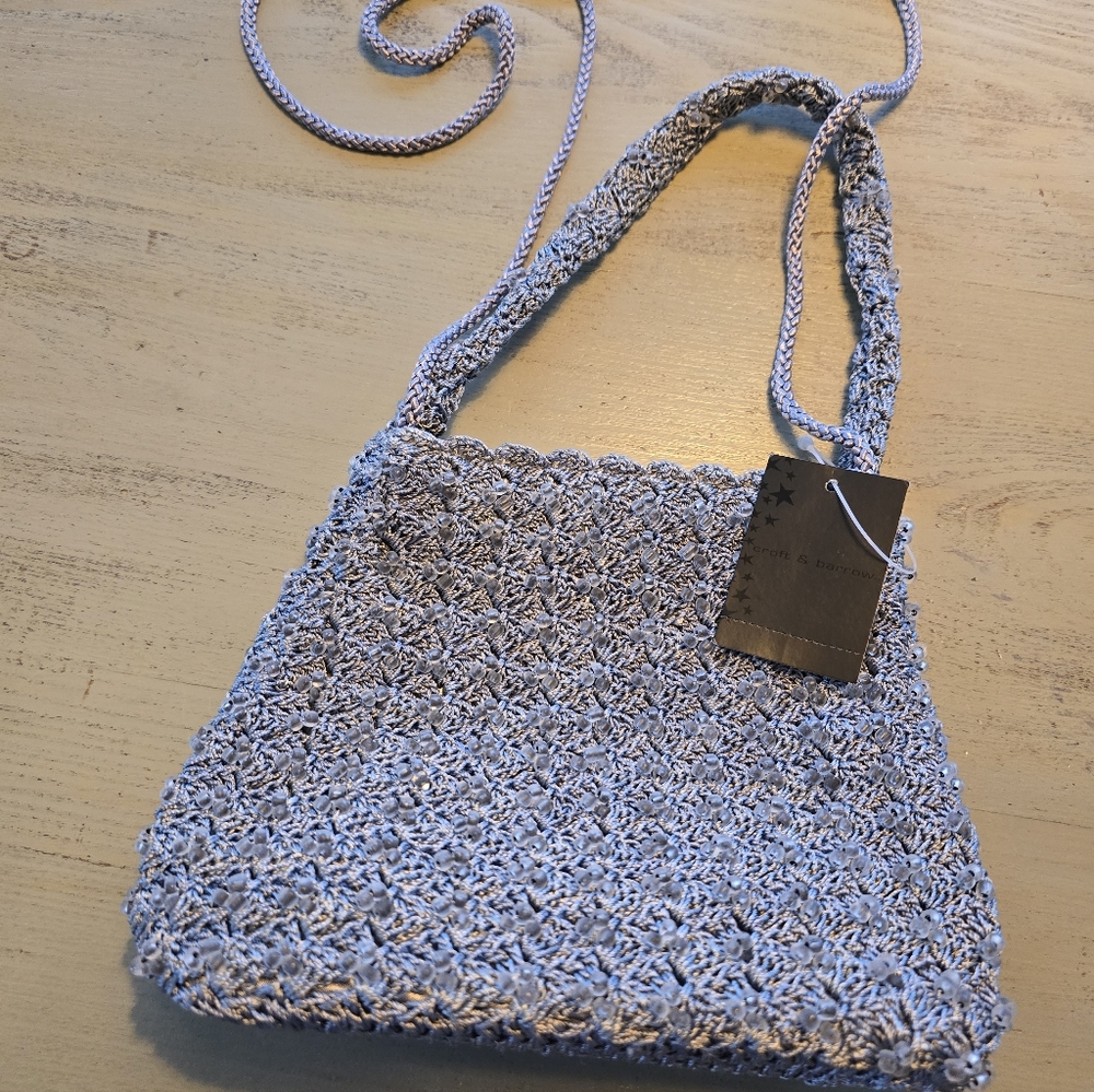 Elegant Heather Blue Woven/Beaded Handbag, Croft & Barrow, Crossbody